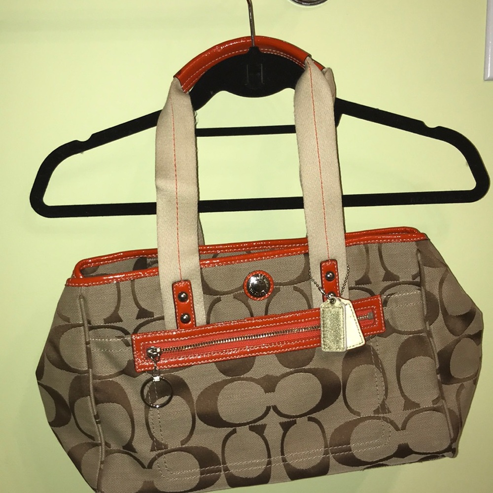 Coach Signature Daisy Khaki & Orange Tote
